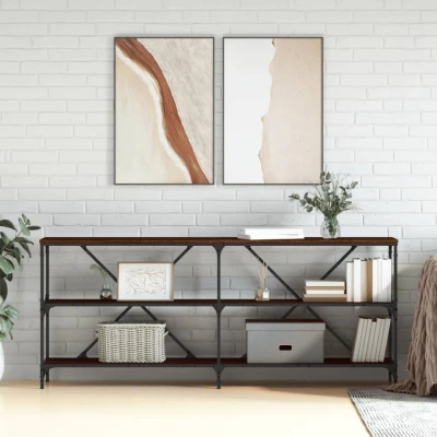 Afbeelding van Wandtafel 180x30x75 cm bewerkt hout en ijzer bruin eikenkleur