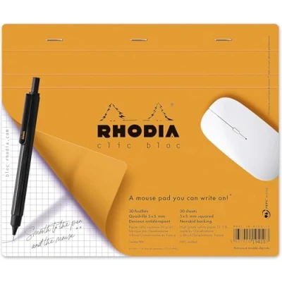 Afbeelding van RHODIA 19410C notitieblok, muismat, klik blok, oranje, 19 x 23 cm, kleine ruitjes, 30 afneembare vellen, wit Clairefontaine papier, 80 g/m², antislip onderkant