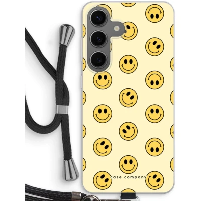 Afbeelding van Case Company® hoesje met Koord geschikt voor Samsung Galaxy S24 Smiley N2 Telefoonhoesje Zwart Bescherming aan alle Kanten en Over de Schermrand