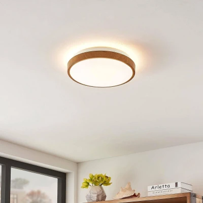 Afbeelding van Lindby LED plafondlamp 1licht ijzer, acryl H: 9 cm licht hout Inclusief lichtbron