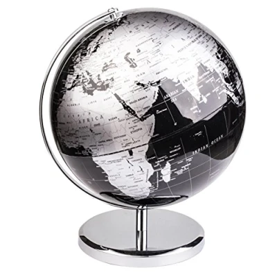 Afbeelding van Exerz 30cm wereldbol Engelse kaart Educatieve / geografische moderne bureaubladdecoratie met een metalen voet Metallic zwart diameter: (30cm)