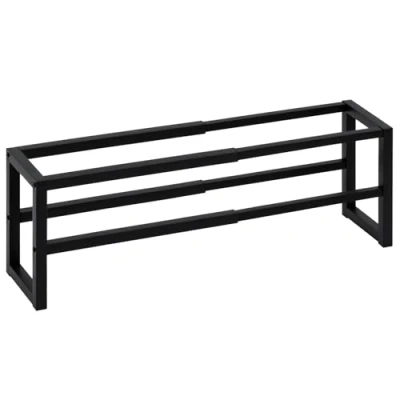 Afbeelding van WOLTU Uitschuifbaar schoenenrek met 2 niveaus, metalen rek, schoenenrek, opslag voor entree, hal, slaapkamer, zwart