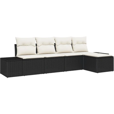 Afbeelding van vidaXL 5 delige tuinsofa set met kussens zwart poly rattan