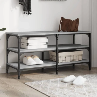 Afbeelding van Schoenenbankje 100x38,5x49 cm bewerkt hout grijs sonoma