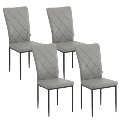 Afbeelding van WOLTU EZS21gr 4 Set van eetkamerstoelen, kunstleer, hoge rugleuning, metalen poten, voor eetkamer, keuken, woonkamer, kantoor, grijs