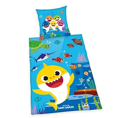 Afbeelding van Herding Babybeddengoed, haai, kussensloop 80 x cm, dekbedovertrek 135 200 met knoopsluiting, katoen