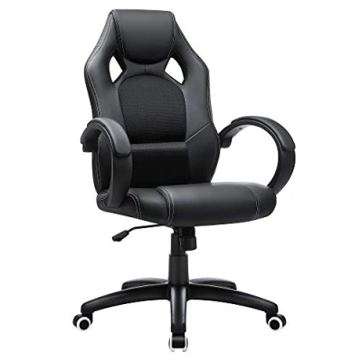 Afbeelding van SONGMICS Bureaustoel, racestoel, comfortabel, in hoogte verstelbaar, met rugleuning kantelbaar, armleuning, hoofdsteun 360 graden draaibaar, kunstleer, zwart, OBG56B, 77 x 67 32