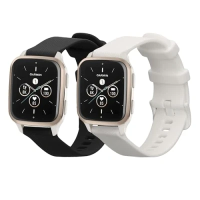Afbeelding van kwmobile 2x horlogebandjes geschikt voor Garmin Venu Sq 2 Music / bandje Smartwatch bandjes van TPU Activity tracker horloge band in zwart wit