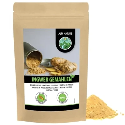 Afbeelding van Gemberpoeder (100 g), gemalen gember, 100% natuurlijk, licht gedroogd en gemalen, zonder additieven, veganistisch, gemberwortel