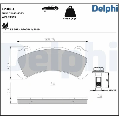 Afbeelding van DELPHI LP3861 Remblokkenset Niet geschikt voor slijtage waarschuwingscontact Met anti kreukplaat Zonder toebehoren VOLVO: V60 I, S60 II
