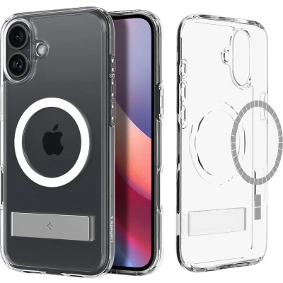 Afbeelding van Spigen Hoesje Geschikt voor Apple iPhone 16 Slim Armor Essential S MagFit Compatibel met MagSafe Back Cover Uitklapbare Standaard Transparant