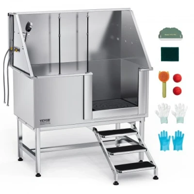 Image de VEVOR Baignoire Chien Animaux Compagnie Acier Inox 127 cm Filtre Escalier Droit