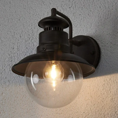 Afbeelding van Lindby Wandlamp buiten 1licht glas, ijzer H: 26.8 cm E27 roestbruin, transparant