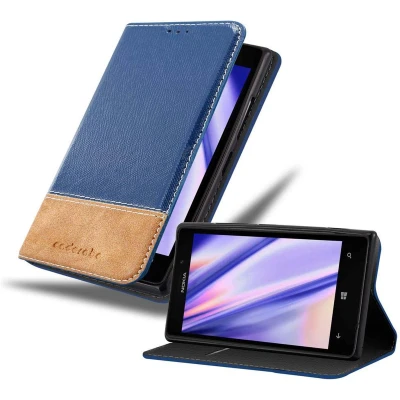 Afbeelding van Cadorabo Hoesje geschikt voor Nokia Lumia 925 in DONKERBLAUW BRUIN Beschermhoes met magnetische sluiting, standfunctie en kaartvakje Book Case Cover Etui