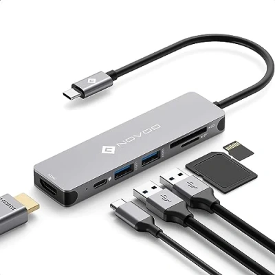 Afbeelding van Novoo USB C Hub Power Delivery 60 W, 6 in 1 adapter naar HDMI 4 K, SD kaartlezer en Micro SD, 2 x 3.1, oplaadaansluiting PD 2.0 voor MacBook Pro Chromebook Pixel Huawei Matebook