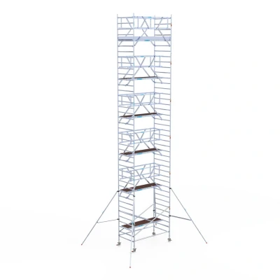 Afbeelding van Professionele alu rolsteiger 1.35x2.50x13.20m werkhoogte dubbele voorloopleuning carbon
