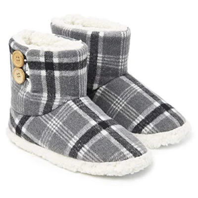 Afbeelding van Dunlop Pantoffels voor dames, winterpantoffels fantasielaarzen, fleece bont, Wit grijs