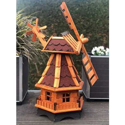 Afbeelding van DARLUX Decoratieve windmolen voor de tuin, handgemaakt, van hout met kogellagers, geïmpregneerd in bruin, weerbestendig, achter op kop, maten (rood, L)