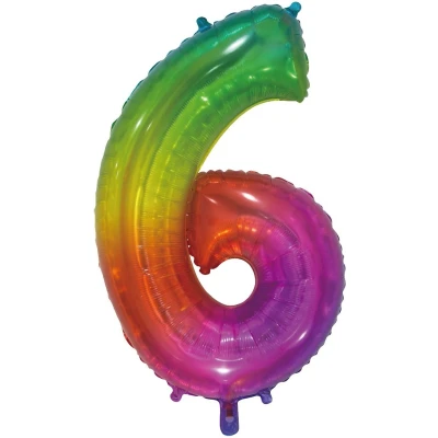 Afbeelding van Regenboog Folie Ballon cijfer 6 86cm
