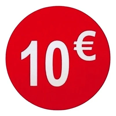 Afbeelding van Prijskaartjes 10 Euro Set van 1000 verwijderbare rode ronde stickers