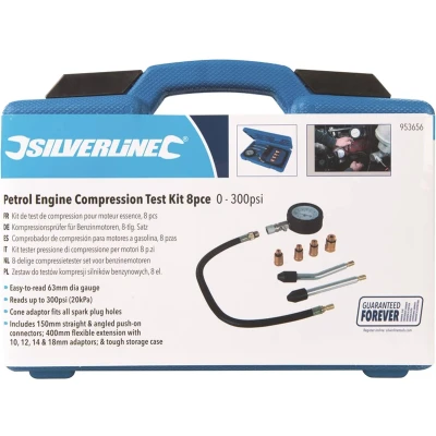 Afbeelding van Silverline 8 delige compressietester set voor benzinemotoren 0 300 psi