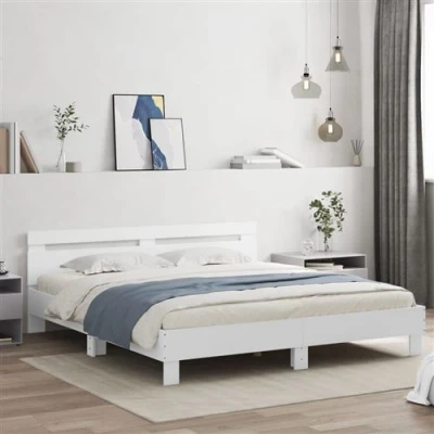 Afbeelding van vidaXL Bedframe met hoofdeinde en LED verlichting wit 200x200 cm
