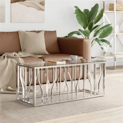 Afbeelding van Salontafel 110x45x45 cm roestvrij staal en glas