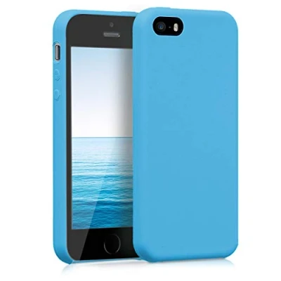 Afbeelding van kwmobile telefoonhoesje geschikt voor Apple iPhone SE (1.Gen 2016) / 5 5S Hoesje met siliconen coating Smartphone case in lichtblauw