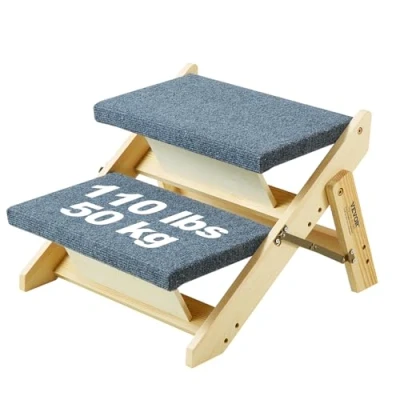 Image de VEVOR Escalier bois pliable 2en1 pour animaux de compagnie chien 2 marches 50 kg