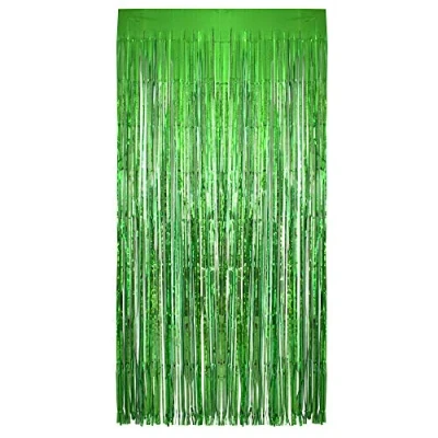 Afbeelding van TRIXES Franjesgordijn van groene aluminiumfolie, feestachtergrond, deurfoto accessoire, perfect voor Halloween, Kerstmis, jungle thema evenementen, 2 m