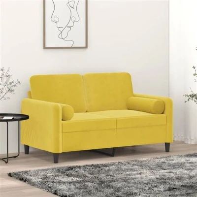 Afbeelding van vidaXL Tweezitsbank met sierkussens 120 cm fluweel geel