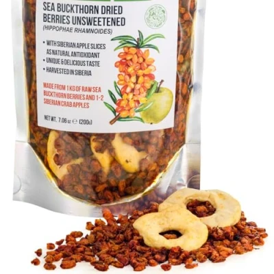 Afbeelding van Siberische duindoorn gedroogde bessen (200 g) ongezoet 100% puur natuurlijk wild geoogst