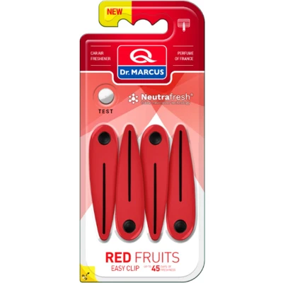 Afbeelding van Dr. Marcus Easy Clip Red Fruits luchtverfrisser met neutrafresh technologie Autogeurtje voor in de auto Tot 45 dagen geurverspreiding 4 clips sterktes