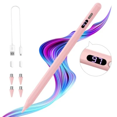 Afbeelding van TiMOVO Snellaadpen voor touchscreen, universele stylus met powerdisplay, compatibel iPad/iPhone/Android/iOS/Samsung/Lenovo/Xiaomi, capacitieve schermen, roze