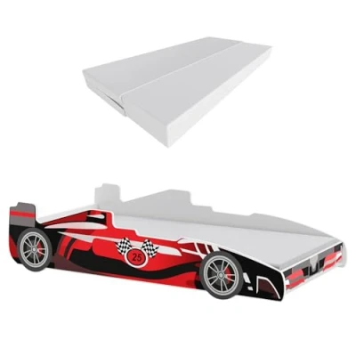 Afbeelding van KOBI Kinderbed F25 Car 160 x 70 cm Veelkleurig Thema Race voor jongens en meisjes met lattenbodem matras Hutbed barrière