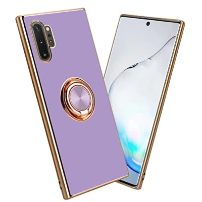 Afbeelding van Cadorabo Hoesje geschikt voor Samsung Galaxy NOTE 10 PLUS in Glossy Licht Paars Goud met ring Beschermhoes van flexibel TPU silicone Case Cover camerabescherming en magnetische autohouder