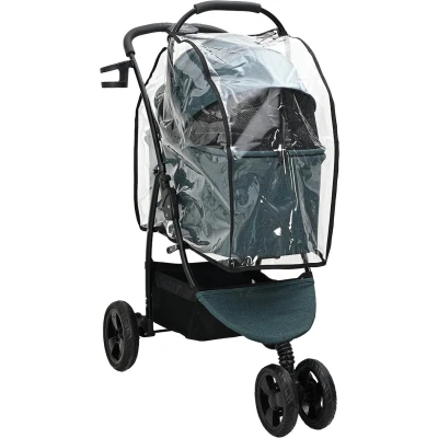 Afbeelding van vidaXL Poussette verte à 3 roues en tissu Oxford, cadre acier, 78 x 54 101 cm, pliable, confortable, avec frein sensible, pour intérieur et extérieur, housse de pluie incluse
