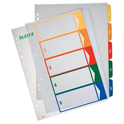 Afbeelding van Leitz Register 1 5, bedrukbaar op PC, A4, zeer robuuste kunststof, extra groot, wit/meerkleurig, 12910000