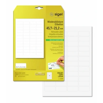 Afbeelding van Sigel LA204 Universele etiketten 45.7 x 21.2 mm Papier Wit 1200 stuk(s) Weer verwijderbaar Inkjet, Laser (zwart/wit), (kleur), Kopiëren