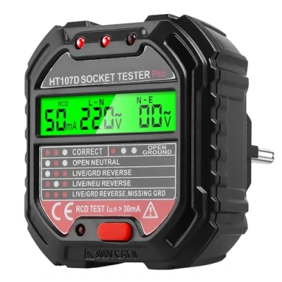 Afbeelding van Stekkertester, 6 modi, digitale stekkertester met lcd display en RCD test, 10 A elektrische elektroscoop lichtindicator, 90 250 V/45 65 Hz, circuit polariteitsdetector