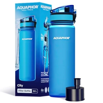 Afbeelding van AQUAPHOR City Bottle Reiswaterfles met actieve koolfilter, filtert chloor en onzuiverheden, gemaakt van Tritan BPA vrij, blijf onderweg gehydrateerd