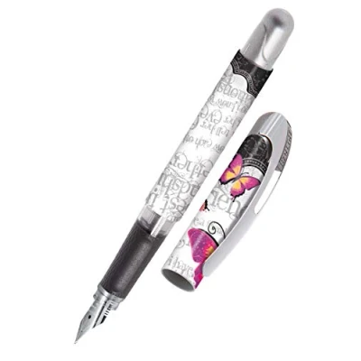 Image de ONLINE Stylo à encre papillon plume ergonomique pour école/collège Pointe moyenne solide Partie souple cartouches d&#039;encre standard Rechargeable Idéal les débutants,
