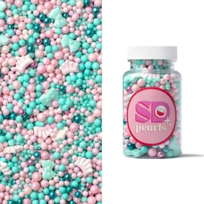 Image de SD Pearls Lot de Perles sucre Mélange princesse avec couronnes Décoration d&#039;anniversaire fille Rose et menthe à disperser pour cupcakes, gâteaux, biscuits
