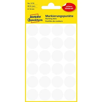 Afbeelding van Avery Ronde Etiketten Diameter 18 Mm, Wit, 96 Stuks Etiket
