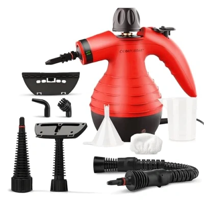 Afbeelding van Comforday Handstoomreiniger 9 accessoires voor vloeren, meubels, auto, badkamer, raam, keuken (rood)