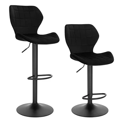 Afbeelding van WOLTU BH324sz 2 Set van barkrukken in hoogte verstelbaar 60 82 cm, 360 draaibaar met rugleuning, fluwelen voetsteun, metaal, zwart
