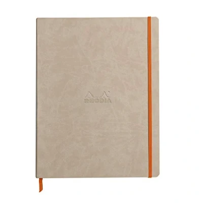 Afbeelding van RHODIA 117705C Notitieboek, zacht, beige, A4+, gelinieerd, 160 pagina&#039;s afneembaar, lichtfontainer papier, ivoorkleurig, 90 g/m², bladwijzer, elastische sluiting, omslag van kunstleer, collectie Rhodiarama