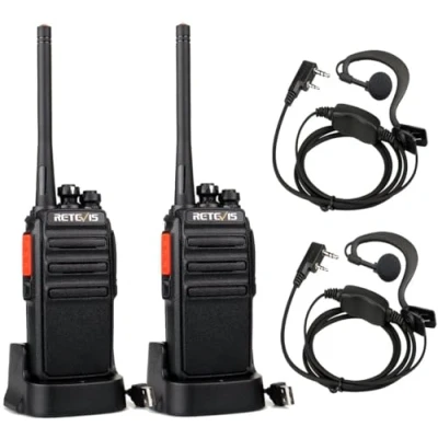 Afbeelding van Retevis RT24 Plus Walkietalkie, oplaadbaar, PMR446 lange afstand, zonder licentie 16 kanalen, professionele walkietalkie met hoofdtelefoon voor wandelen, kamperen (zwart, 1 paar)