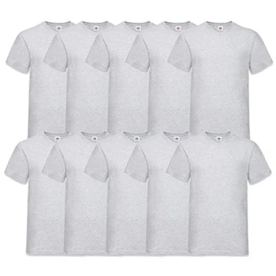 Afbeelding van Fruit of the Loom T shirt met V hals, 10 stuks, verschillende kleuren, grijs.