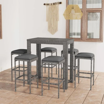 Afbeelding van 7 delige Tuinbarset met kussens poly rattan grijs